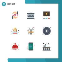 9 User Interface Flat Color Pack of modern Signs and Symbols of dancer thinking st think solution Editable Vector Design Elements