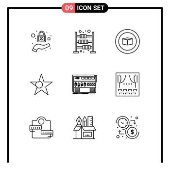 Editable Vector Line Pack of 9 Simple Outlines of sound module cube mastering star Editable Vector Design Elements