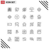 Stock Vector Icon Pack of 25 Line Signs and Symbols for person goal social network audience poison Editable Vector Design Elements