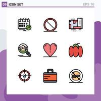 Set of 9 Modern UI Icons Symbols Signs for heart search stop profile navigation Editable Vector Design Elements