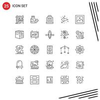 Mobile Interface Line Set of 25 Pictograms of finance left buy direction shopping Editable Vector Design Elements