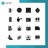 Set of 16 Modern UI Icons Symbols Signs for battery jewelry closet gem wardrobe Editable Vector Design Elements