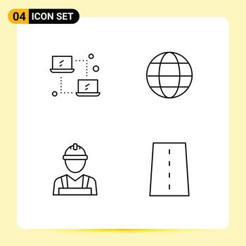 conjunto moderno de 4 pictogramas de colores planos de línea de llenado de elementos de diseño vectorial editables de entrada web de transferencia de mano de obra informática vector