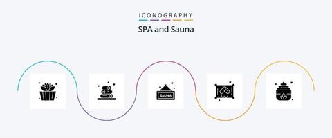 Sauna Glyph 5 Icon Pack Including . lotus. sign. cream. sauna vector