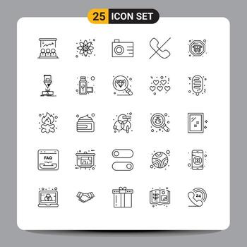 conjunto de 25 iconos modernos de la interfaz de usuario signos de símbolos para cortar el teléfono con cámara de bus niegan elementos de diseño vectorial editables vector