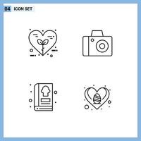 4 Creative Icons Modern Signs and Symbols of bio cooking love photo kitchen Editable Vector Design Elements