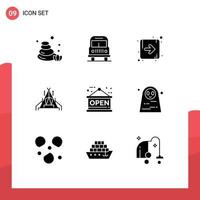 Group of 9 Solid Glyphs Signs and Symbols for halloween costume dead woman right shop board Editable Vector Design Elements