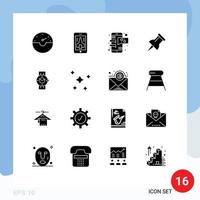 16 Universal Solid Glyph Signs Symbols of android time conversation smart watch pin Editable Vector Design Elements