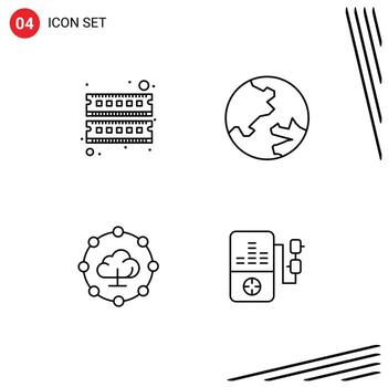 Editable Vector Line Pack of 4 Simple Filledline Flat Colors of computer share ram geography play Editable Vector Design Elements