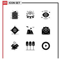 9 User Interface Solid Glyph Pack of modern Signs and Symbols of things iot women vision search Editable Vector Design Elements