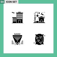 Set of 4 Vector Solid Glyphs on Grid for building funnel home moon money Editable Vector Design Elements