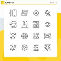 Pack of 16 Modern Outlines Signs and Symbols for Web Print Media such as coins food business candy strategy Editable Vector Design Elements