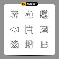 Mobile Interface Outline Set of 9 Pictograms of eye view plan visual drawer Editable Vector Design Elements