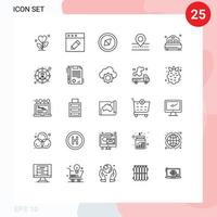 Set of 25 Modern UI Icons Symbols Signs for heart bed compass map location Editable Vector Design Elements
