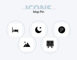 Map Pin Glyph Icon Pack 5 Icon Design. . parking. bed. camping. night vector