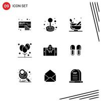 9 Universal Solid Glyphs Set for Web and Mobile Applications app holiday grinding decoration balloons Editable Vector Design Elements