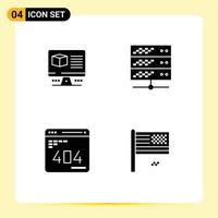 Editable Vector Line Pack of 4 Simple Solid Glyphs of computer development monitore server web Editable Vector Design Elements