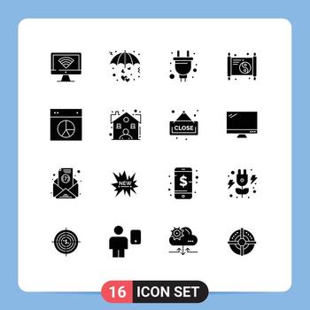 16 User Interface Solid Glyph Pack of modern Signs and Symbols of chart paper valentine new hardware Editable Vector Design Elements
