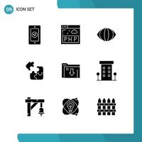 Modern Set of 9 Solid Glyphs and symbols such as buildings server vision folder solution Editable Vector Design Elements