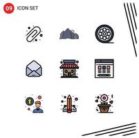 Modern Set of 9 Filledline Flat Colors and symbols such as shop market design open message Editable Vector Design Elements