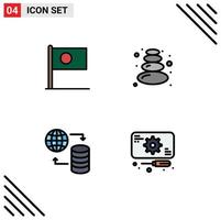 4 Thematic Vector Filledline Flat Colors and Editable Symbols of asian world country lotus web Editable Vector Design Elements