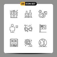 Modern Set of 9 Outlines and symbols such as accessory human venus body alarm Editable Vector Design Elements