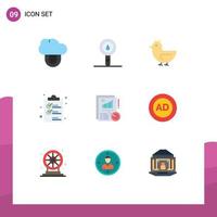 9 Universal Flat Color Signs Symbols of analytics list duck document clip Editable Vector Design Elements