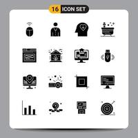 16 Universal Solid Glyphs Set for Web and Mobile Applications page yoga emotion tub beauty Editable Vector Design Elements
