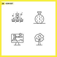 Mobile Interface Line Set of 4 Pictograms of business digital stopwatch count tree Editable Vector Design Elements