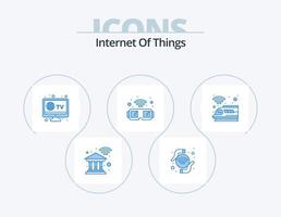 Internet Of Things Blue Icon Pack 5 Icon Design. public. smart. wave wifi. glasses. device vector