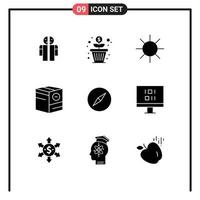 Pack of 9 Modern Solid Glyphs Signs and Symbols for Web Print Media such as compass shipping circle minus commerce Editable Vector Design Elements