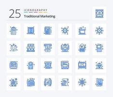 paquete de iconos de color azul de marketing tradicional 25 que incluye red. producto. periódico. entrega. estrategia vector