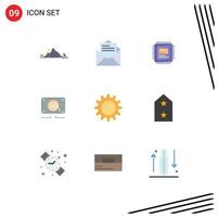 9 Thematic Vector Flat Colors and Editable Symbols of sun speaker text audio hardware Editable Vector Design Elements