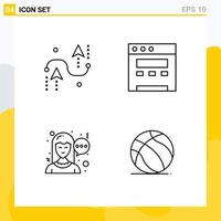 Universal Icon Symbols Group of 4 Modern Filledline Flat Colors of coding woman development website ball Editable Vector Design Elements