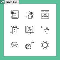 Group of 9 Modern Outlines Set for power gallon internet energy share Editable Vector Design Elements