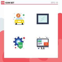 Group of 4 Flat Icons Signs and Symbols for car seo present mirror blog Editable Vector Design Elements