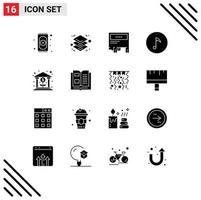 Group of 16 Solid Glyphs Signs and Symbols for finance note ad music paper Editable Vector Design Elements