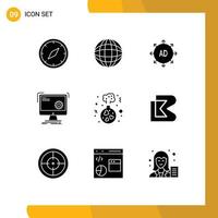 Pack of 9 Modern Solid Glyphs Signs and Symbols for Web Print Media such as flask process advertising function command Editable Vector Design Elements