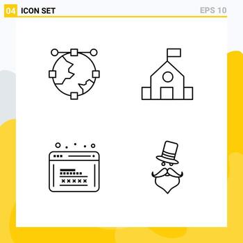 Concepto de 4 líneas para sitios web móviles y aplicaciones ancla codificación globo aprender programación elementos de diseño vectorial editables vector