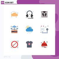 Set of 9 Commercial Flat Colors pack for rain server microphone network database Editable Vector Design Elements