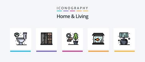 El hogar y la línea de vida llenaron un paquete de 5 íconos que incluye. viviendo. cactus. casa. viviendo. diseño de iconos creativos vector