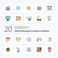 20 Video Producing And Computer Hardware Flat Color icon Pack like music device source blaster communication vector