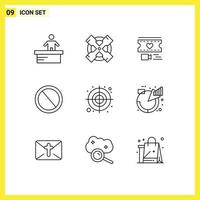 Modern Set of 9 Outlines and symbols such as round ui heart trash deny Editable Vector Design Elements