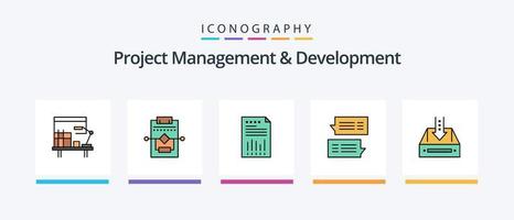 la línea de gestión y desarrollo de proyectos llenó un paquete de 5 íconos que incluye Me gusta. comentarios concepto. apreciar ligero. diseño de iconos creativos vector