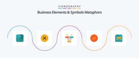 Business Elements And Symbols Metaphors Flat 5 Icon Pack Including paper. check. connection. approved. open vector