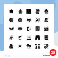 Pictogram Set of 25 Simple Solid Glyphs of letter reading coordinates note book Editable Vector Design Elements