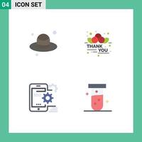 Mobile Interface Flat Icon Set of 4 Pictograms of brim optimize cherry thanksgiving configuration Editable Vector Design Elements