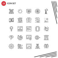 conjunto moderno de pictogramas de 25 líneas de elementos de diseño de vectores editables del tablero de control de negocios