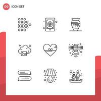 9 User Interface Outline Pack of modern Signs and Symbols of heart image amphora gallery greece Editable Vector Design Elements