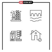 Mobile Interface Line Set of 4 Pictograms of launch combination space historic database Editable Vector Design Elements